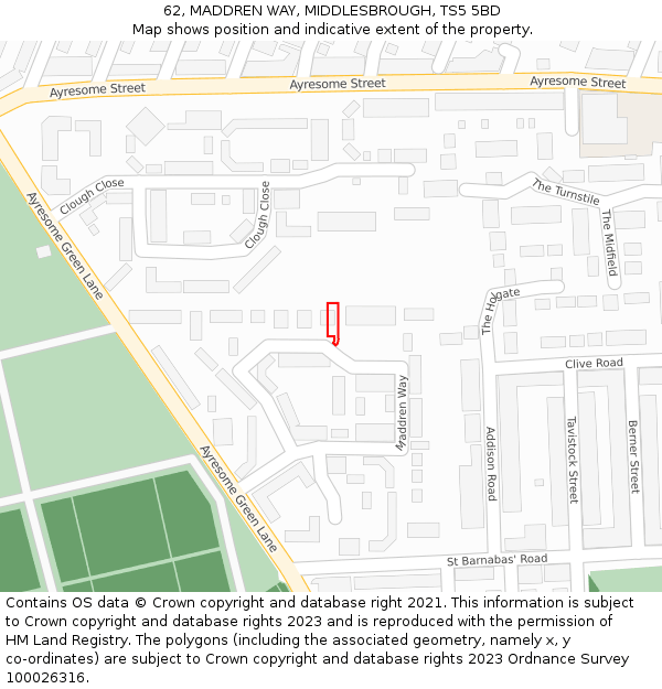62, MADDREN WAY, MIDDLESBROUGH, TS5 5BD: Location map and indicative extent of plot