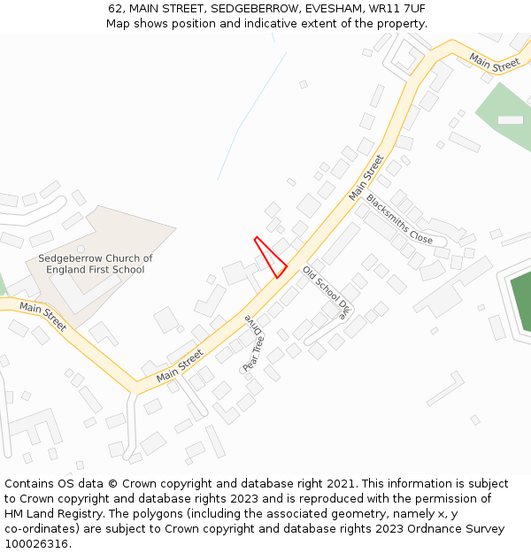 62, MAIN STREET, SEDGEBERROW, EVESHAM, WR11 7UF: Location map and indicative extent of plot