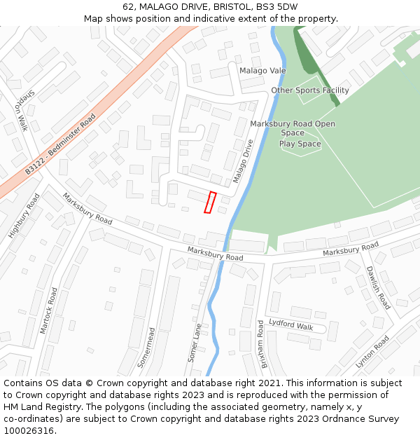 62, MALAGO DRIVE, BRISTOL, BS3 5DW: Location map and indicative extent of plot