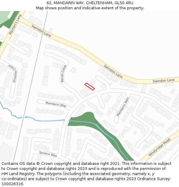 62, MANDARIN WAY, CHELTENHAM, GL50 4RU: Location map and indicative extent of plot