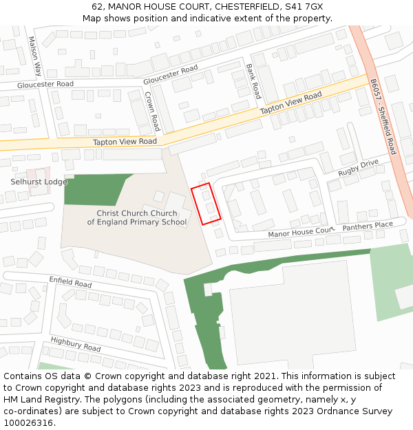 62, MANOR HOUSE COURT, CHESTERFIELD, S41 7GX: Location map and indicative extent of plot