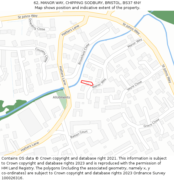 62, MANOR WAY, CHIPPING SODBURY, BRISTOL, BS37 6NY: Location map and indicative extent of plot