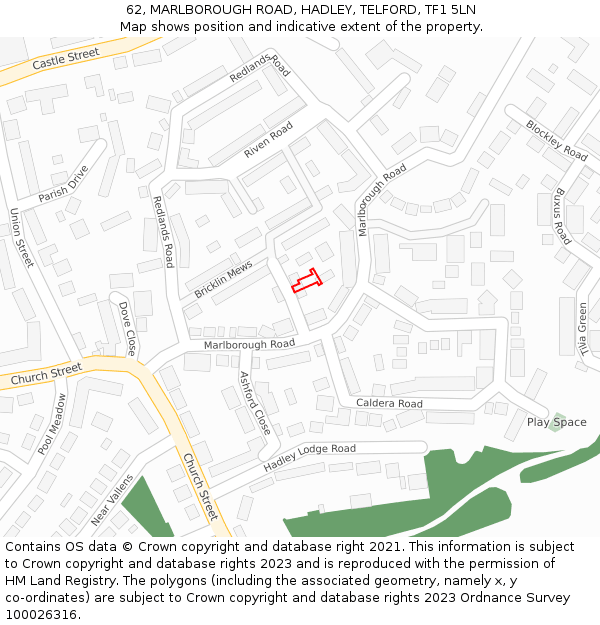 62, MARLBOROUGH ROAD, HADLEY, TELFORD, TF1 5LN: Location map and indicative extent of plot