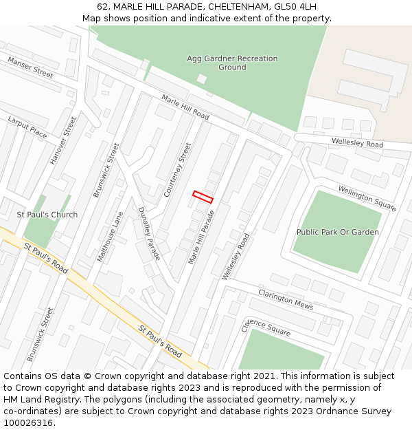 62, MARLE HILL PARADE, CHELTENHAM, GL50 4LH: Location map and indicative extent of plot