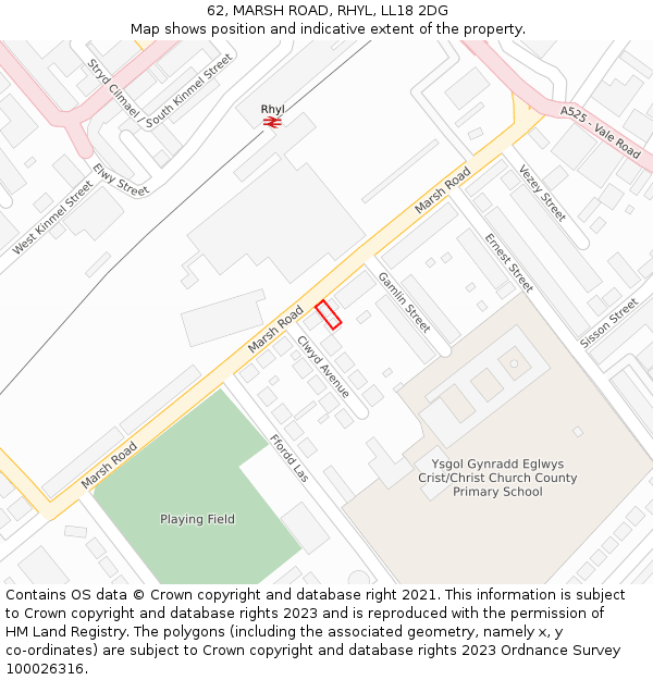 62, MARSH ROAD, RHYL, LL18 2DG: Location map and indicative extent of plot