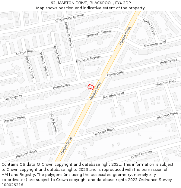 62, MARTON DRIVE, BLACKPOOL, FY4 3DP: Location map and indicative extent of plot