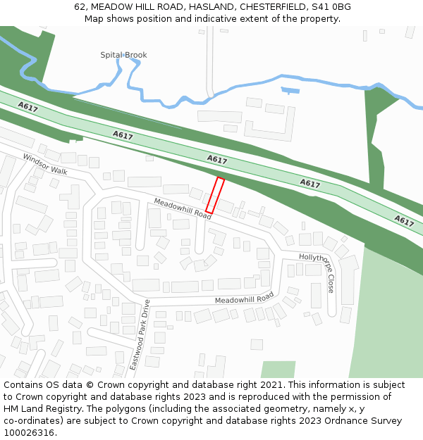 62, MEADOW HILL ROAD, HASLAND, CHESTERFIELD, S41 0BG: Location map and indicative extent of plot