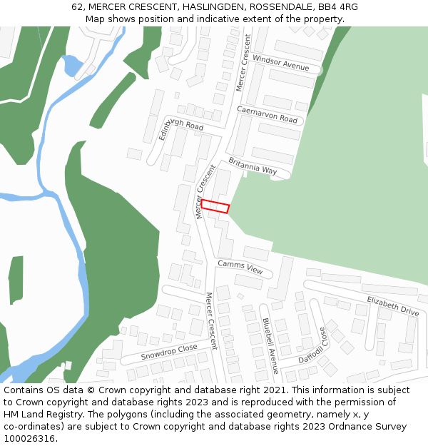 62, MERCER CRESCENT, HASLINGDEN, ROSSENDALE, BB4 4RG: Location map and indicative extent of plot