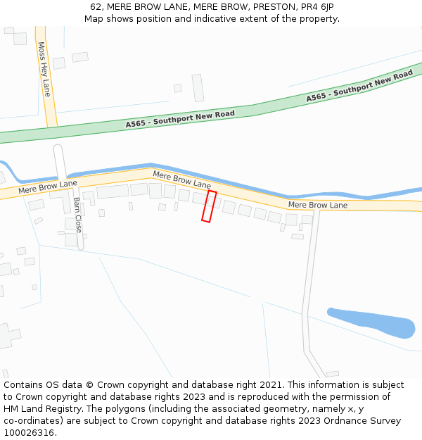 62, MERE BROW LANE, MERE BROW, PRESTON, PR4 6JP: Location map and indicative extent of plot
