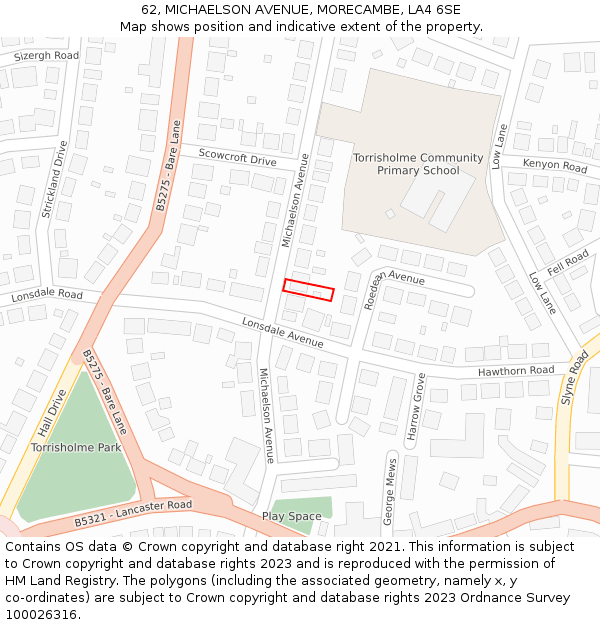 62, MICHAELSON AVENUE, MORECAMBE, LA4 6SE: Location map and indicative extent of plot