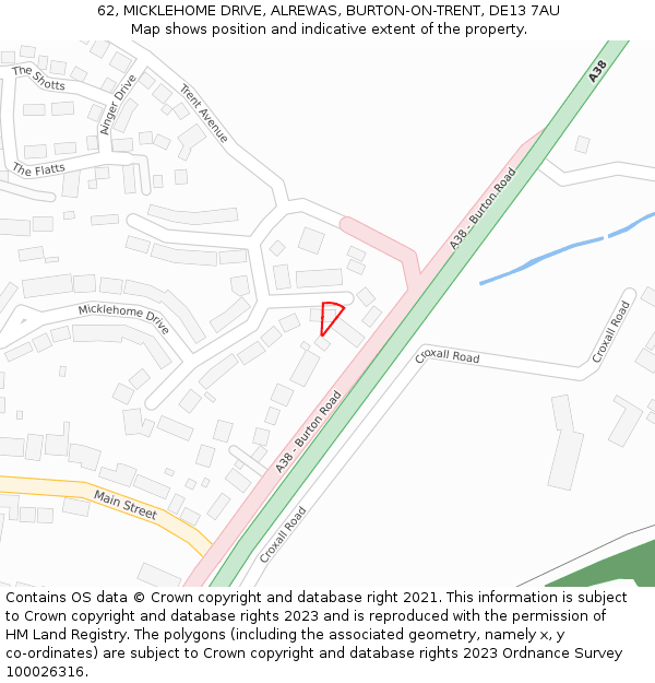 62, MICKLEHOME DRIVE, ALREWAS, BURTON-ON-TRENT, DE13 7AU: Location map and indicative extent of plot