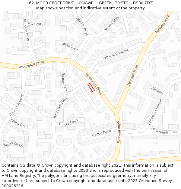 62, MOOR CROFT DRIVE, LONGWELL GREEN, BRISTOL, BS30 7DZ: Location map and indicative extent of plot