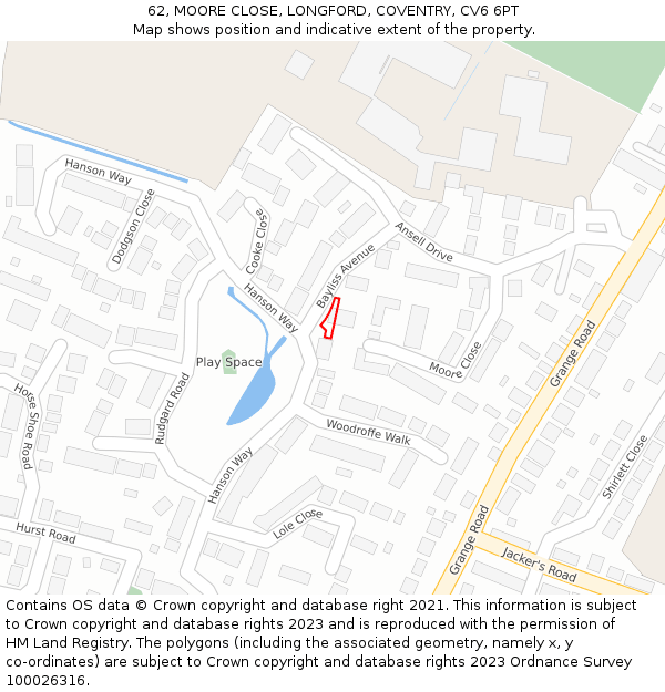 62, MOORE CLOSE, LONGFORD, COVENTRY, CV6 6PT: Location map and indicative extent of plot