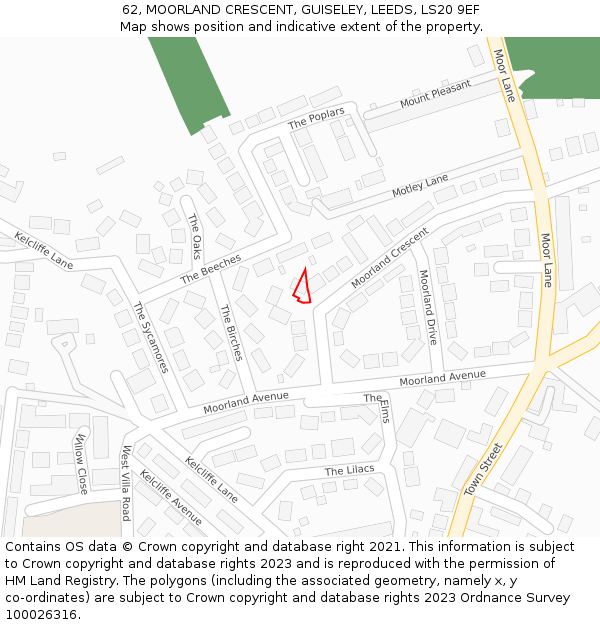 62, MOORLAND CRESCENT, GUISELEY, LEEDS, LS20 9EF: Location map and indicative extent of plot