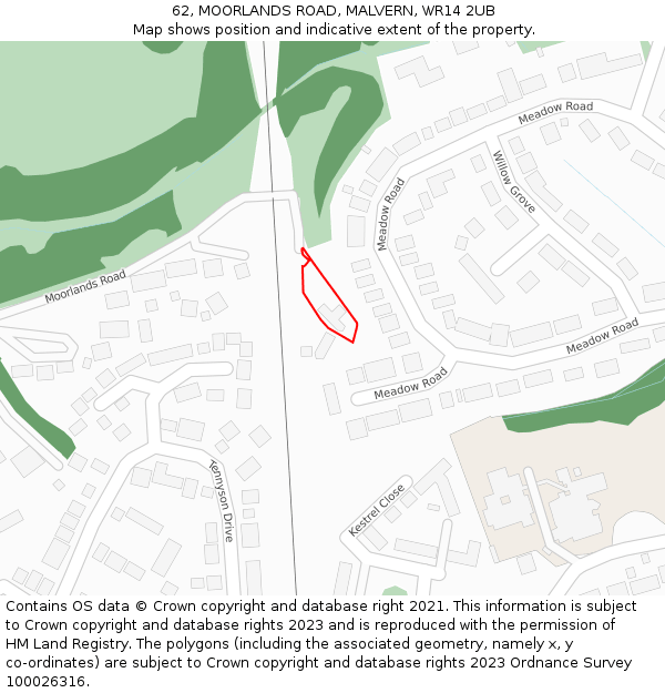 62, MOORLANDS ROAD, MALVERN, WR14 2UB: Location map and indicative extent of plot