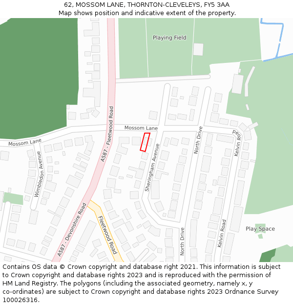 62, MOSSOM LANE, THORNTON-CLEVELEYS, FY5 3AA: Location map and indicative extent of plot