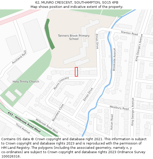 62, MUNRO CRESCENT, SOUTHAMPTON, SO15 4PB: Location map and indicative extent of plot