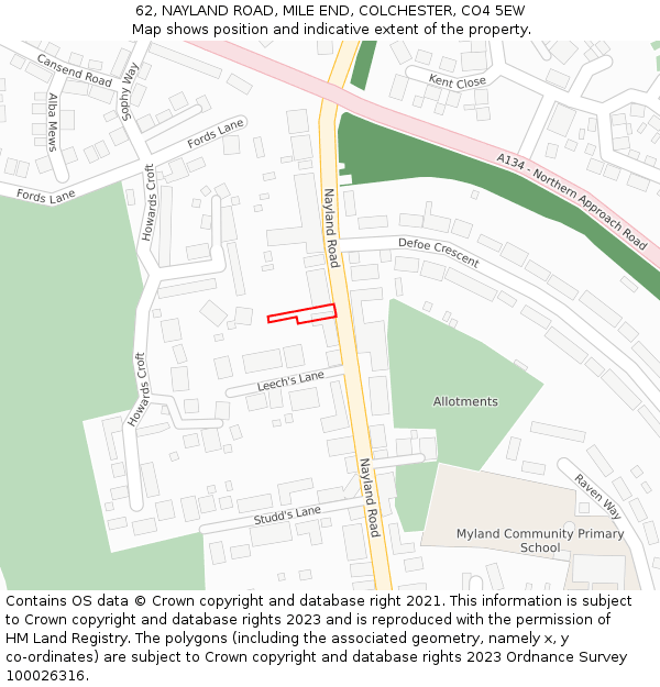 62, NAYLAND ROAD, MILE END, COLCHESTER, CO4 5EW: Location map and indicative extent of plot