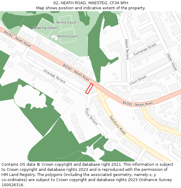 62, NEATH ROAD, MAESTEG, CF34 9PH: Location map and indicative extent of plot