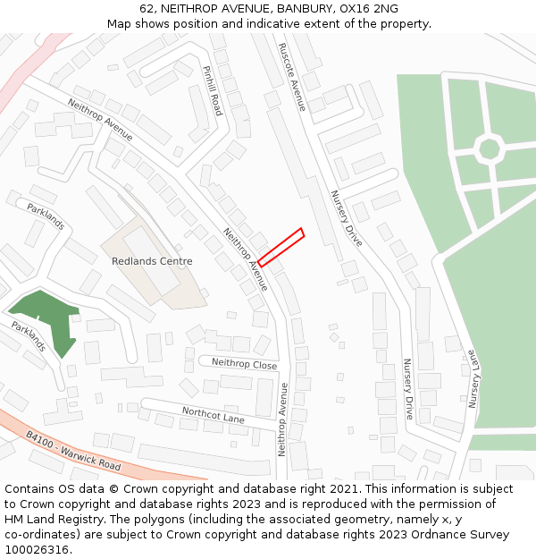 62, NEITHROP AVENUE, BANBURY, OX16 2NG: Location map and indicative extent of plot