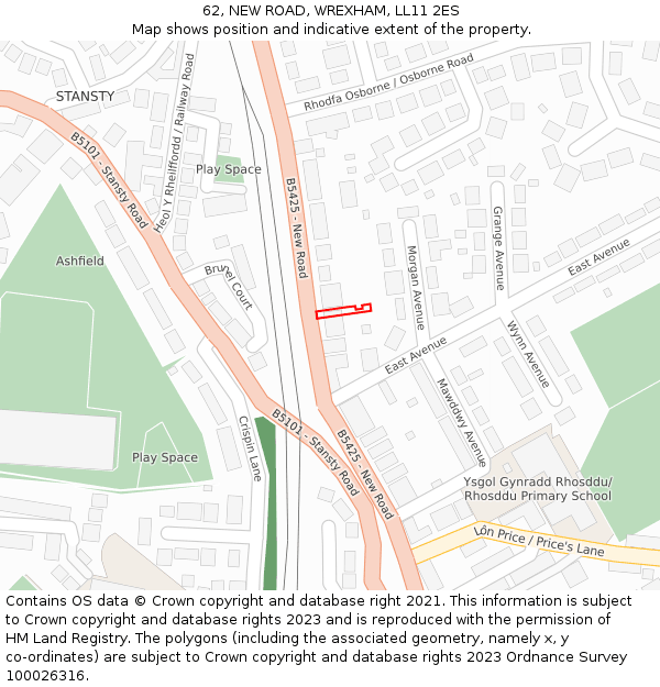 62, NEW ROAD, WREXHAM, LL11 2ES: Location map and indicative extent of plot