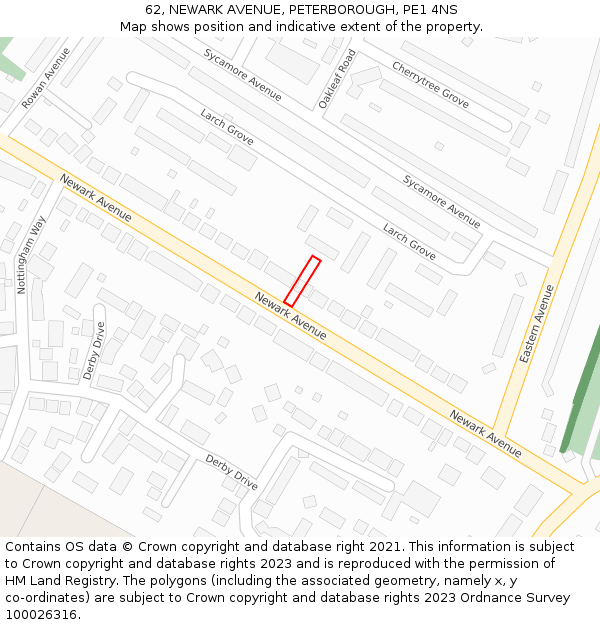 62, NEWARK AVENUE, PETERBOROUGH, PE1 4NS: Location map and indicative extent of plot