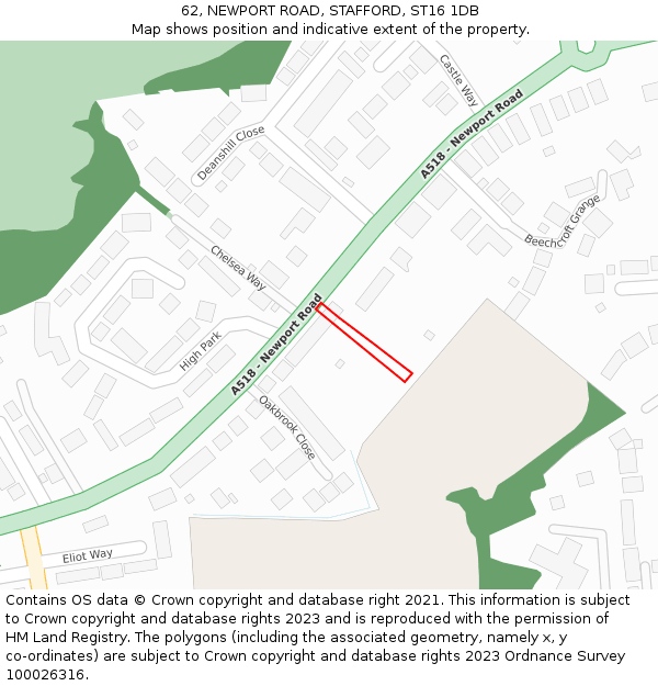 62, NEWPORT ROAD, STAFFORD, ST16 1DB: Location map and indicative extent of plot