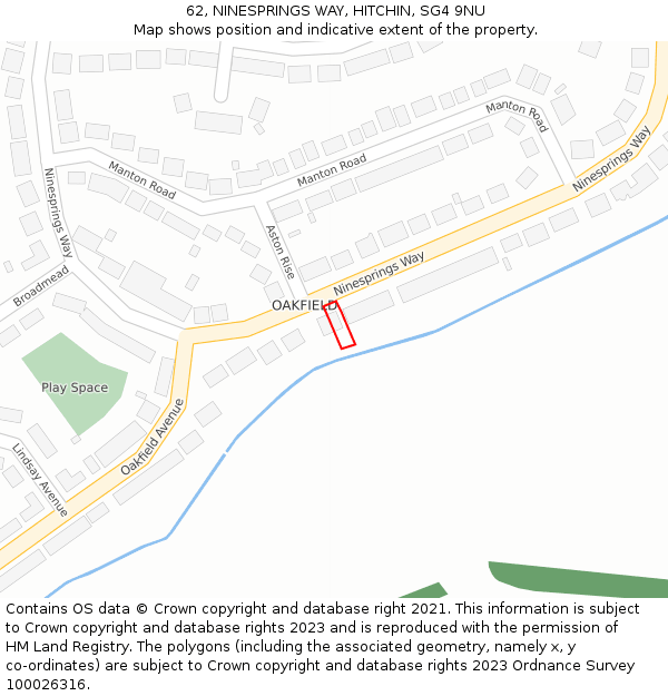 62, NINESPRINGS WAY, HITCHIN, SG4 9NU: Location map and indicative extent of plot