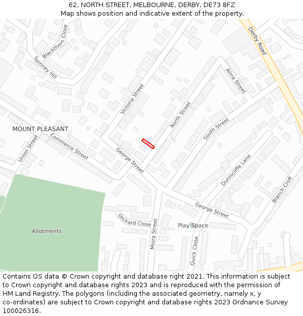 62, NORTH STREET, MELBOURNE, DERBY, DE73 8FZ: Location map and indicative extent of plot