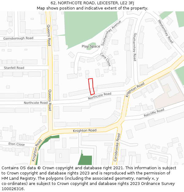 62, NORTHCOTE ROAD, LEICESTER, LE2 3FJ: Location map and indicative extent of plot