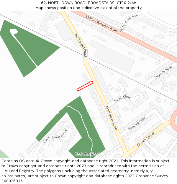 62, NORTHDOWN ROAD, BROADSTAIRS, CT10 2UW: Location map and indicative extent of plot