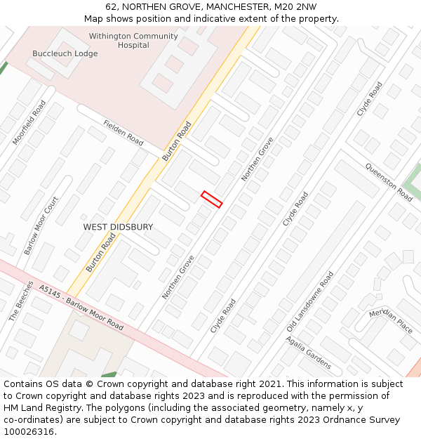 62, NORTHEN GROVE, MANCHESTER, M20 2NW: Location map and indicative extent of plot