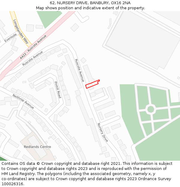 62, NURSERY DRIVE, BANBURY, OX16 2NA: Location map and indicative extent of plot