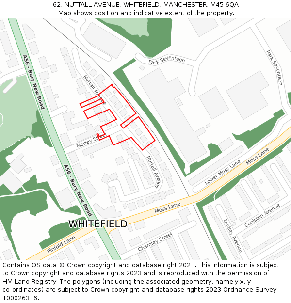 62, NUTTALL AVENUE, WHITEFIELD, MANCHESTER, M45 6QA: Location map and indicative extent of plot