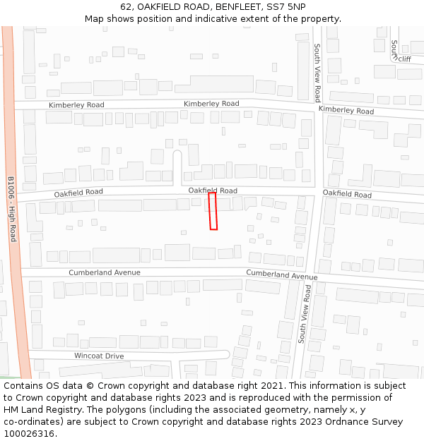 62, OAKFIELD ROAD, BENFLEET, SS7 5NP: Location map and indicative extent of plot