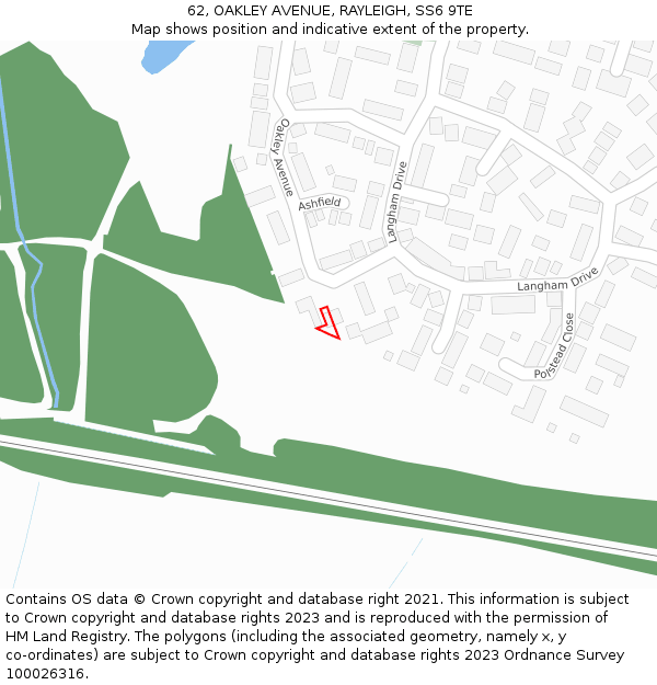 62, OAKLEY AVENUE, RAYLEIGH, SS6 9TE: Location map and indicative extent of plot