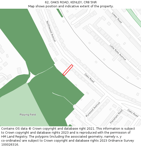 62, OAKS ROAD, KENLEY, CR8 5NR: Location map and indicative extent of plot