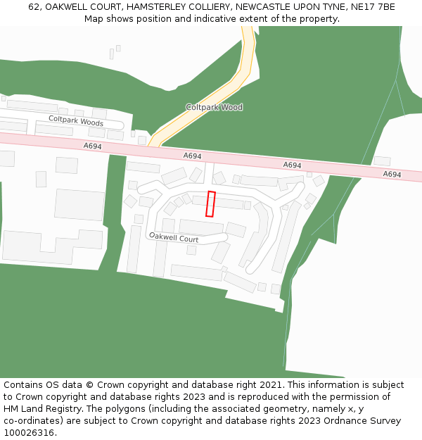 62, OAKWELL COURT, HAMSTERLEY COLLIERY, NEWCASTLE UPON TYNE, NE17 7BE: Location map and indicative extent of plot