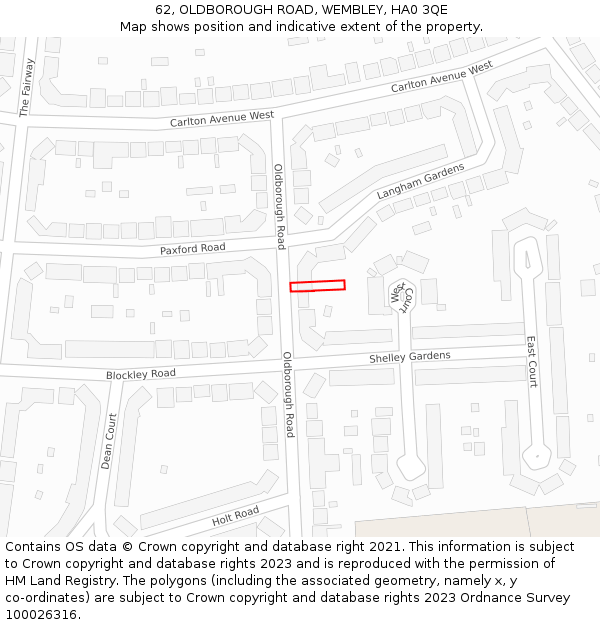 62, OLDBOROUGH ROAD, WEMBLEY, HA0 3QE: Location map and indicative extent of plot