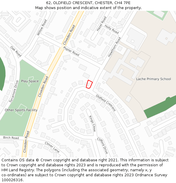 62, OLDFIELD CRESCENT, CHESTER, CH4 7PE: Location map and indicative extent of plot