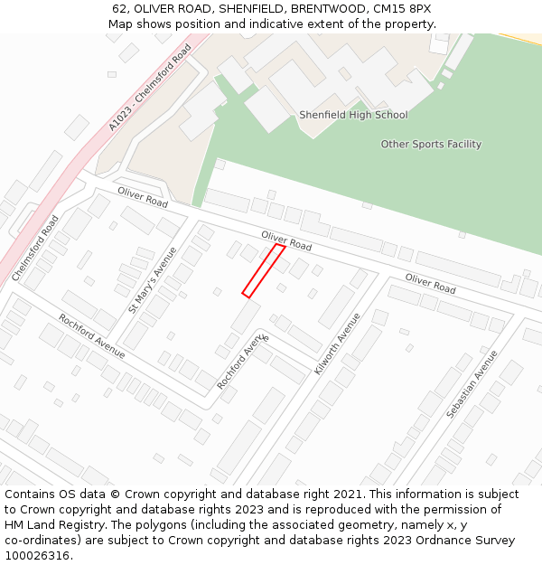 62, OLIVER ROAD, SHENFIELD, BRENTWOOD, CM15 8PX: Location map and indicative extent of plot