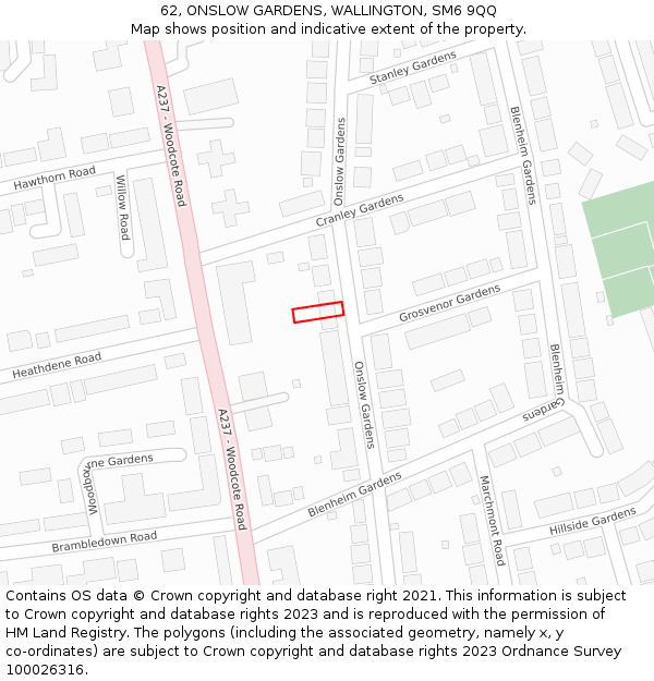 62, ONSLOW GARDENS, WALLINGTON, SM6 9QQ: Location map and indicative extent of plot