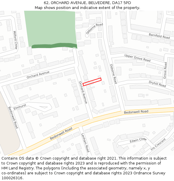 62, ORCHARD AVENUE, BELVEDERE, DA17 5PD: Location map and indicative extent of plot