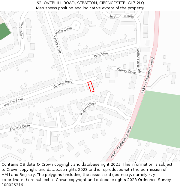 62, OVERHILL ROAD, STRATTON, CIRENCESTER, GL7 2LQ: Location map and indicative extent of plot