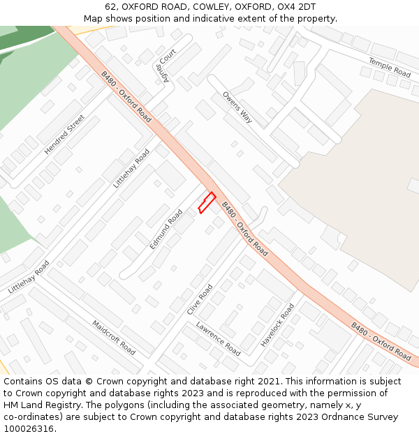 62, OXFORD ROAD, COWLEY, OXFORD, OX4 2DT: Location map and indicative extent of plot