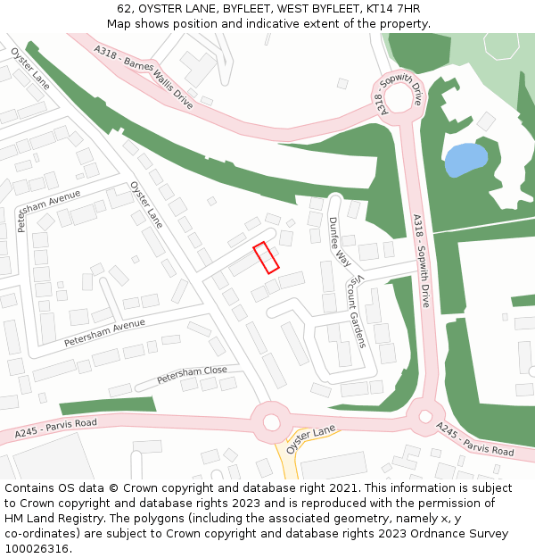 62, OYSTER LANE, BYFLEET, WEST BYFLEET, KT14 7HR: Location map and indicative extent of plot