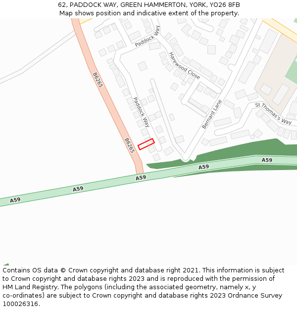 62, PADDOCK WAY, GREEN HAMMERTON, YORK, YO26 8FB: Location map and indicative extent of plot