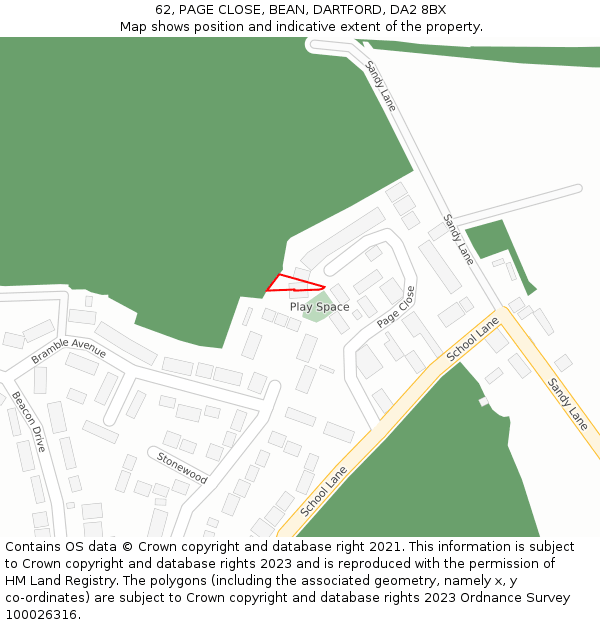 62, PAGE CLOSE, BEAN, DARTFORD, DA2 8BX: Location map and indicative extent of plot