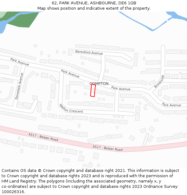 62, PARK AVENUE, ASHBOURNE, DE6 1GB: Location map and indicative extent of plot