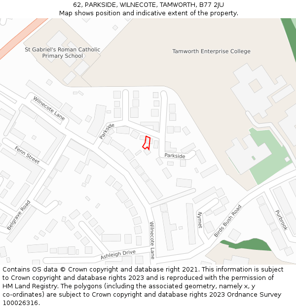 62, PARKSIDE, WILNECOTE, TAMWORTH, B77 2JU: Location map and indicative extent of plot